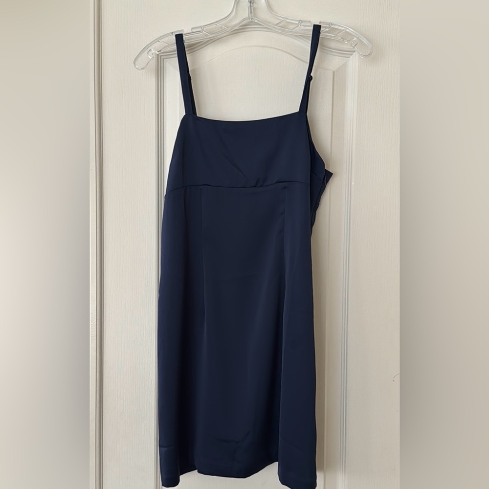 Flirty navy blue satin short dress